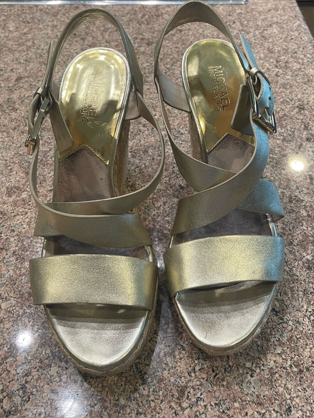 MICHAEL Michael Kors Metallic Gold Crisscross Wedge Sandals